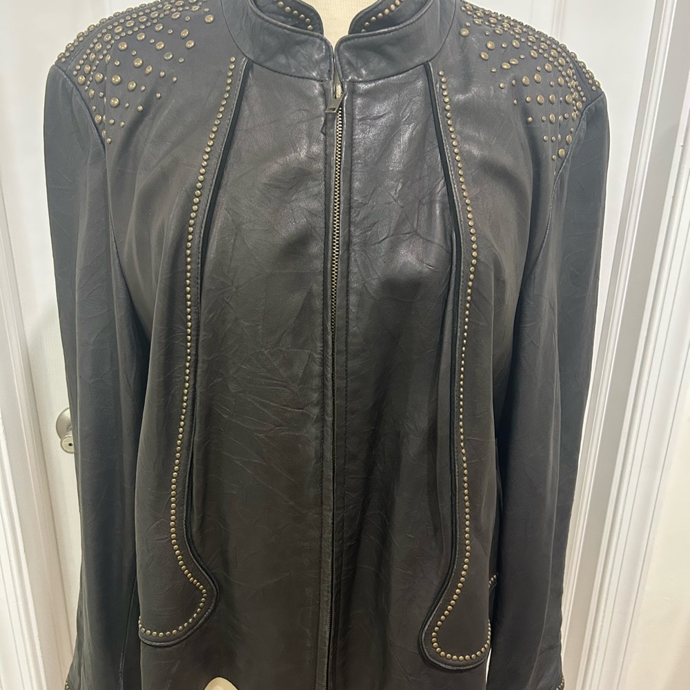 Pamela McCoy Leather Jacket with Stud Accents